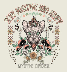 Wall Mural - Stay positive and happy.Mystic order.Mystery slogan with mystical Snake illustration for t-shirt prints and other uses. Mystical(sun,snake) illustrations.