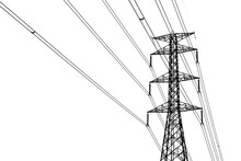 High Voltage Transmission Tower Structure Silhouette On Transparent Background