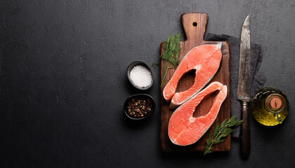 Sticker - Fresh raw salmon steak. Two fish steaks and spices