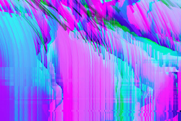 Wall Mural - Abstract purple pink green psychedelic zebra background interlaced digital Distorted Motion glitch effect. Futuristic striped cyberpunk design Retro webpunk, rave 90s aesthetic, 70s groovy techno neon