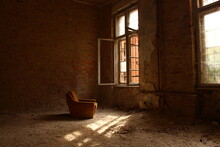 Lost Place, Old House, Abandoned Chair In Front Of A Window