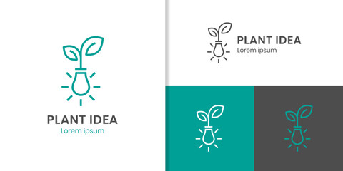 Wall Mural - Light Bulb Lamp with Leaf for Creative Garden Plant Farm Innovation Idea Logo icon design element