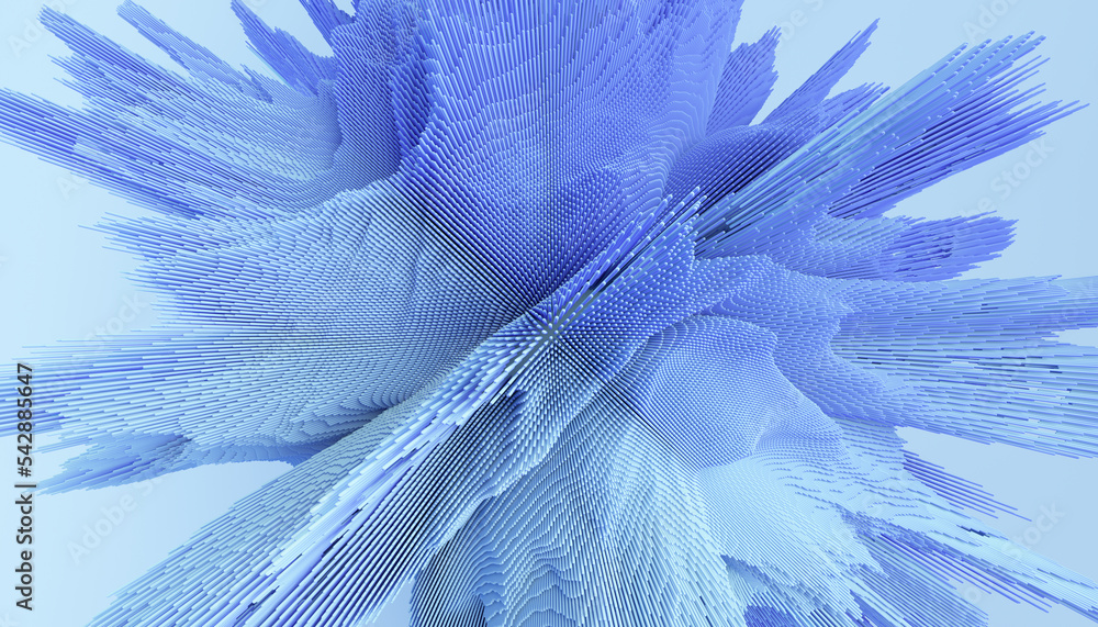 3d render of abstract explosion shape. Blue futuristic background ...