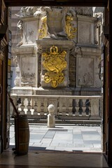 Canvas Print - Vertical shot of the Plague Column located on the Graben in the inner city of Vienna, Austria