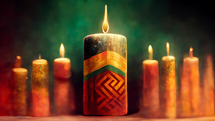 Canvas Print - Kwanzaa holiday concept with a candle on blurred background