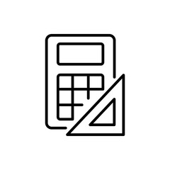 Calculator and square line icon. Algebra, geometry, mathematics, study, school, architecture, science, draw, drawing, project, design, count, calculations, engineering. Technology concept