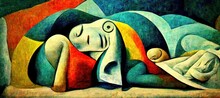 Person Sleeping. Painting In The Style Of Pablo Picasso.