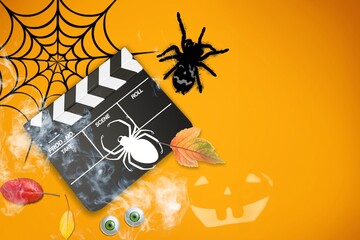 Canvas Print - Horror movie concept, Halloween decor with clapperboard