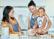 © J Maas/peopleimages.com - Cooking, kitchen and grandmother teaching child with flour, butter and egg for breakfast, dessert or food and bonding together. Elderly woman, mom and girl kid baking pancakes in a home portrait