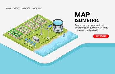 illustration of an irrigation with banana plants suitable for landing page, flyers, infographics, an