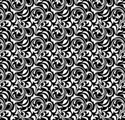 Flower pattern. Seamless white and black ornament. Graphic vector background. Ornament for fabric, wallpaper, packaging