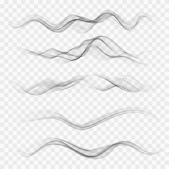 Wall Mural - Set abstract gray smoke wave. transparent wave. Abstract smooth wave vector. Smoke gray wave. Vector abstract lines