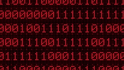Futuristic digital data code red color screen. Abstract binary code background, composed by a sequence of zero and one number. Data rendering of a scientific technology data binary code.