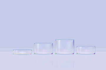 3d glass podium. Beauty product display cosmetic minimal scene. Vector cosmetic promotion stage.