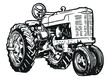 Vintage farm tractor - hand drawn illustration - Out line
