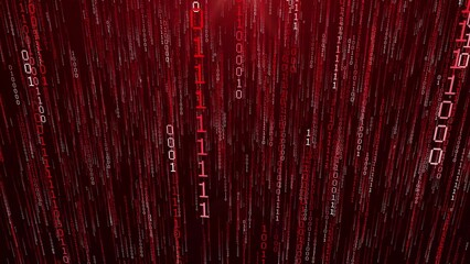 Wall Mural - Digital binary data, streaming code background. Matrix background. Programming. Coding. Hacker concept. Cyberspace with red digital falling lines, abstract background, binary chain. Crypto space.