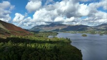 Aerial View At Derwent Water With Keswick In The Distance, Cumbria, UK.