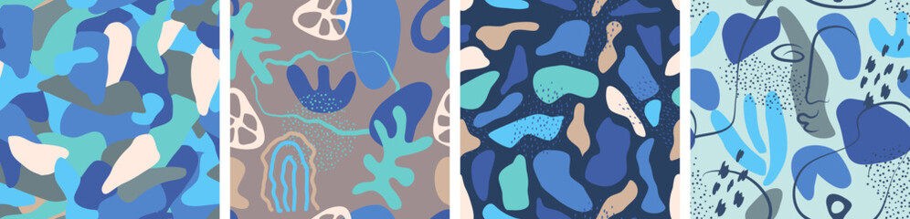 Wall Mural - seamless pattern. abstract trendy doodle in organic freehand matisse art style. various shapes and o