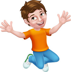 Sticker - Happy Jumping Boy Kid Child Cartoon Character