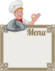 Canvas Print - Chef Cook Baker Cartoon Man Menu Sign Background