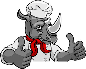 Wall Mural - Rhino Chef Mascot Sign Cartoon Character