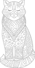 Wall Mural - Coloring book page. outline drawing ornate decorated cat. black