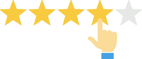 Wall Mural - Hand and five stars customer rating. Business success five stars rating feedback ranking opinion. Illustration