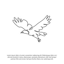 Flying Eagle One Continuous Line Drawing. Cute Decoration Hand Drawn Elements. Vector Illustration Of Minimalist Style On A White Background.