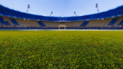 textured soccer game field with neon fog - center, midfield, 3D Illustration