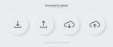3D Black Download Upload Button Icon. Upload Icon. Down Arrow Bottom Side Symbol. Click Here Button. Save Cloud Icon Push Button For UI UX, Website, Mobile Application.