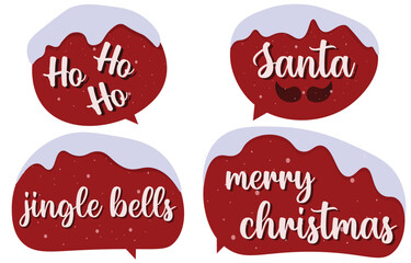 Set christmas speech bubbles on white background. with the words Merry Christmas, ho ho, jingle bell. doodle chat vector message or communication icon. Cloud speaking for comics and minimal dialog