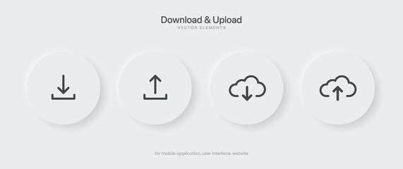 Leinwandbilder - 3D black download upload button icon. Upload icon. Down arrow bottom side symbol. Click here button. Save cloud icon push button for UI UX, website, mobile application.
