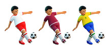 3d Football Player Passing Ball. Soccer Player Kicks The Ball.  3d Render