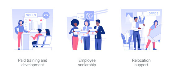Wall Mural - employee education isolated concept vector illustration set. paid training and development, employee