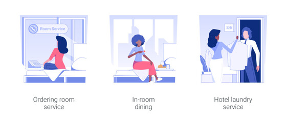 Wall Mural - business accommodation facilities isolated concept vector illustration set. ordering room service, i