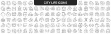 City Life Icons Collection In Black. Icons Big Set For Design. Vector Linear Icons