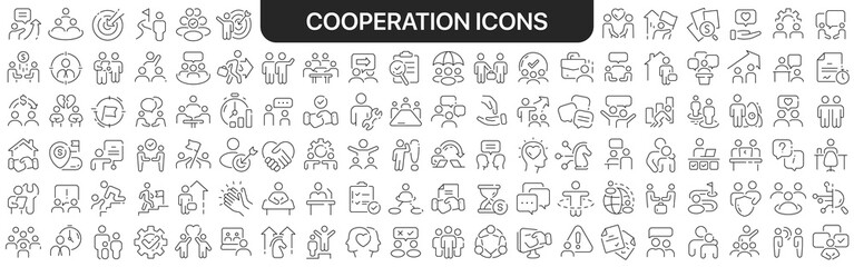 Aufkleber - Cooperation icons collection in black. Icons big set for design. Vector linear icons