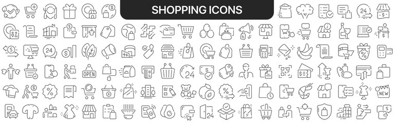 Aufkleber - Shopping icons collection in black. Icons big set for design. Vector linear icons