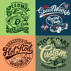 Wall Mural - Kids cute racing team badges collection  vector print for children wear  and t shirt