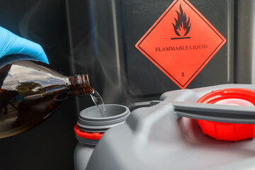 Sticker - Flammable liquid symbol on the chemical tank