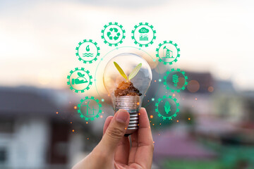 Wall Mural - energy-saving light bulbs, an energy-saving concept and an environmentally friendly clean energy.