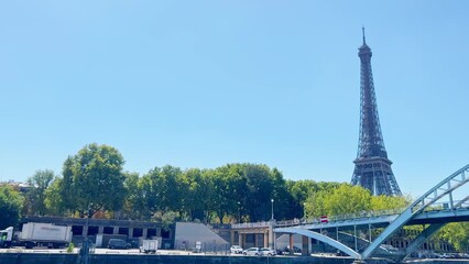 Wall Mural - Bridge Passerelle Debilly in Paris over Eiffel tower at summer