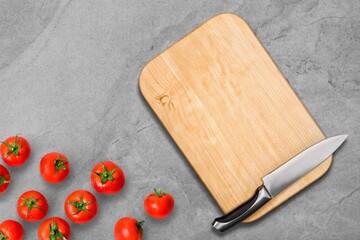 Canvas Print - Cooking wooden board with fresh tomatoes