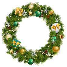 Vector Christmas Wreath With Green Baubles