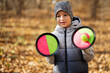 © AS Photo Family - Autumn outdoor portrait of boy with catch and toss ball game.