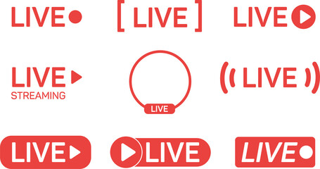 Wall Mural - red live buttons. live symbol, badge, sign, label, sticker template. social media concept. live stre
