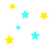 Drawing on a transparent background, several blue and yellow stars of different sizes