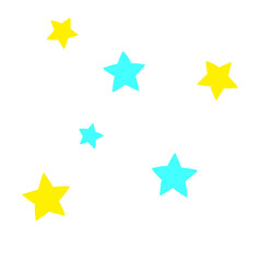 drawing on a transparent background, several blue and yellow stars of different sizes