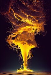 Wall Mural - 3D rendered computer generated image of a colorful yellow electrical storm. Tornado vortex with bright electricity lightning storm background wallpaper