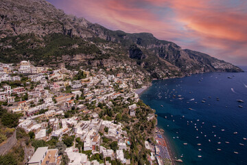 Wall Mural - View of the beautiful town of Positano, on the Amalfi coast. World Heritage Site in Italy, Europe. Unique paradise and one of the best known summer destinations in the world